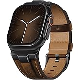 Leather bands Compatible With Apple Watch Ultra Band 49mm 46mm 45mm 44mm 42mm, Superior Genuine Leather Rugged Metal Connector Durable Strap for Men iWatch Ultra3 2 1,Series 11 10 9 8 7 6 5 4 3 SE3 SE