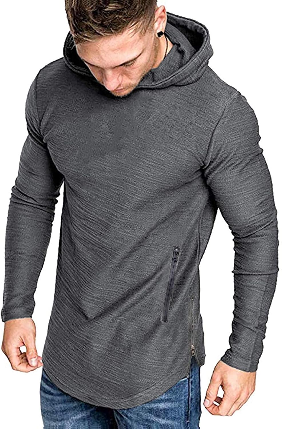 COOFANDY Men's Fashion Workout Hoodie Muscle Fit Cotton Blend Gym Sweatshirts Solid Color Athletic Pullover at  Men’s Clothing store