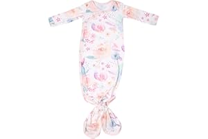 Copper Pearl Baby Gown - Knotted Newborn Sleepers for Baby Girl, Soft Stretchy Long Sleeve Infant Gowns with Bottom Tie and Hand Mittens, Perfect Hospital Coming Home Outfit (Bloom)