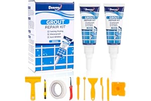 DEUVUO Tile Grout Repair Kit, 2 Pack White Grout Filler with 10 Pcs Tile Grout Tool, Grout Sealer for Shower Tile Bathroom Kitchen Floor, Fast Drying Tile Grout Paint, Restore and Renew Grout Line(White)