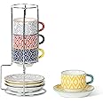Selamica Ceramic Espresso Cups With Saucers And Metal Stand, 2.5 OZ Stackable Demitasse Cups For Espresso Latte Café Mocha Tea, Set Of 4, Assorted - View #9