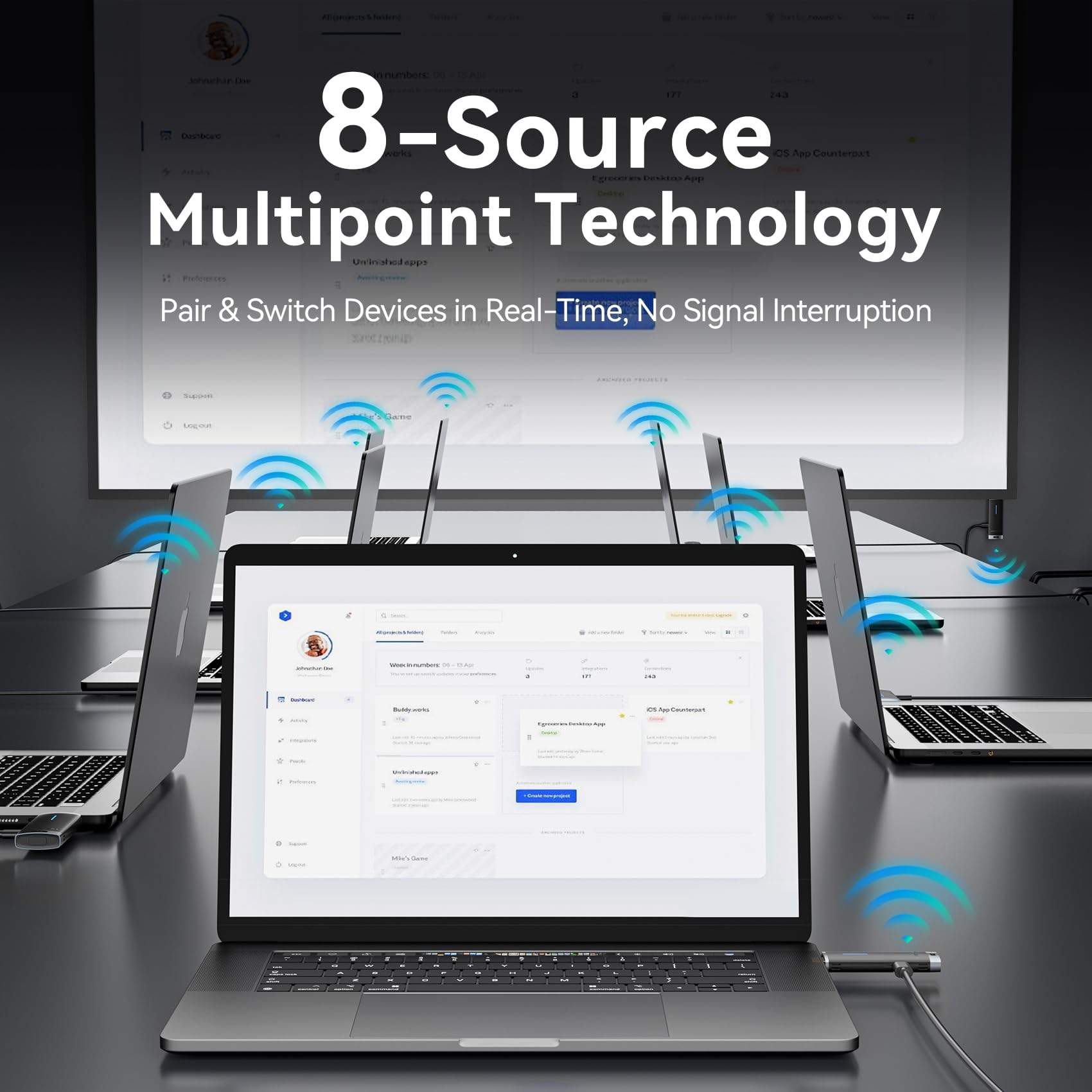 VENTION 2025 Upgraded Wireless HDMI Dongle Transmitter and Receiver 2.4/5GHz 4K Decording, 131FT /40M, Bluetooth Adapter, Wireless Extender Connection with Sender with Miracast 1080P,Black