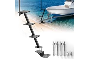 BaoNeedy Heavy-Duty Boat Trailer Steps with Safety Handle, Anti-Slip Boat Trailer Ladder, Universal Boat Trailer Steps for The Tongue, Stable Without Shaking, Easy Installation, 4 Steps