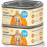 Jumbo Square Diaper Bags Refill Compatible with Diaper Genie Classic/Compact/Select Pails, Holds up to 1080 Newborn-Sized Diapers, Odor Control & Durable Disposal Refill, Plant Scented, Pack of 2