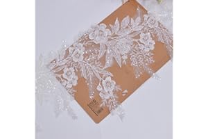 G-RUI 1yard Luxury Beaded Embroidery lace Appliques for Wedding Dresses Rhinestone lace Applique Patches Embroidery lace parches ropa (P3269)