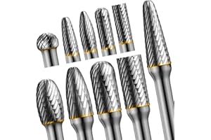 LUMUANK 10pcs Die Grinder Bits w/ 1/4" Shank, Tungsten Carbide Burr Set for Metal Steel Stone Wood Working Grinding Carving Engraving Deburring Cutting Porting