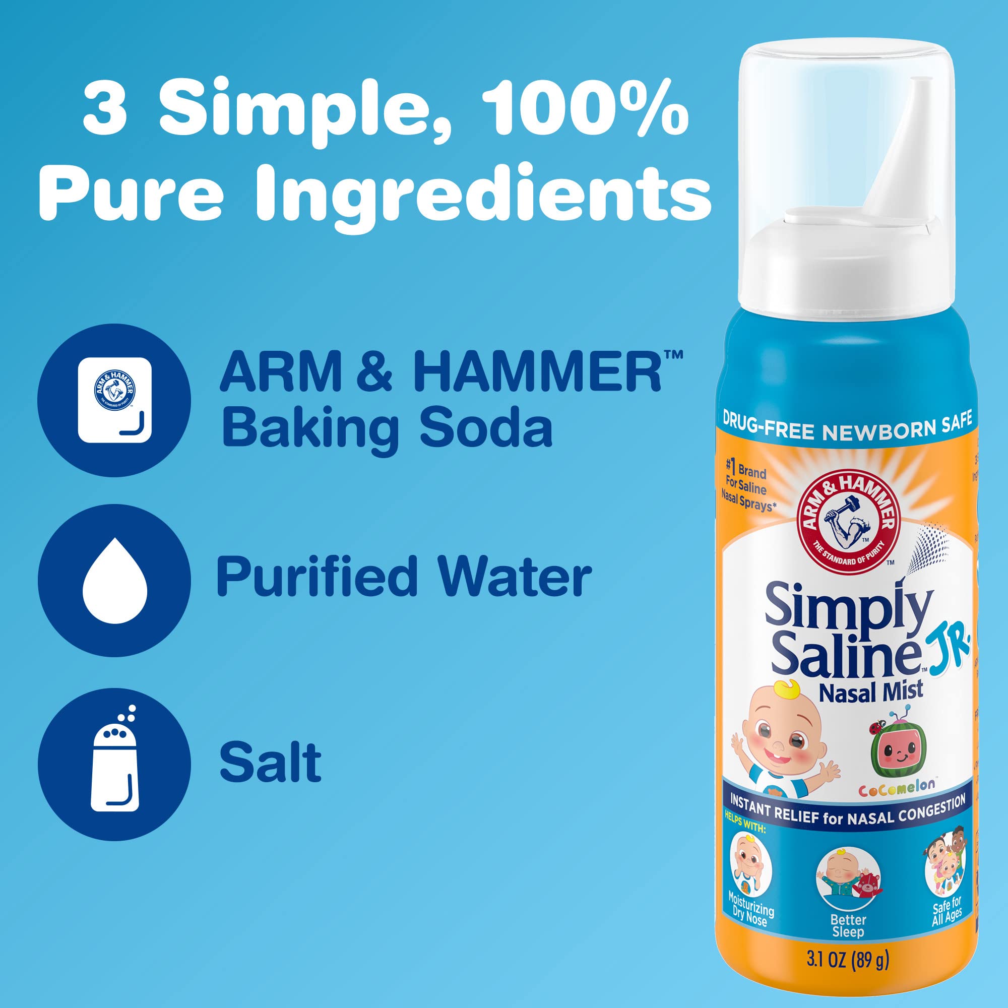 ARM & HAMMER Simply Saline Kids Nasal Mist, Saline Spray for Gentle Nasal Congestion Relief, 3.1 Oz