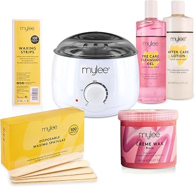 MYLEE Complete Waxing Kit with Heater Rose Soft Cream Strips Spatulas