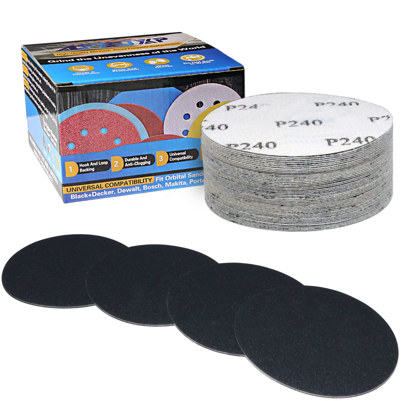 IROKCAKPT サンディングペーパー 125mm #240番 耐水サンドペーパー 丸型 中目 サンディングディスク 電動サンダー用ディスクペーパー（50枚入セット）ヘッドライトの研磨 木工DIY作業に 金属磨き【メーカー3年保証】 の商品画像