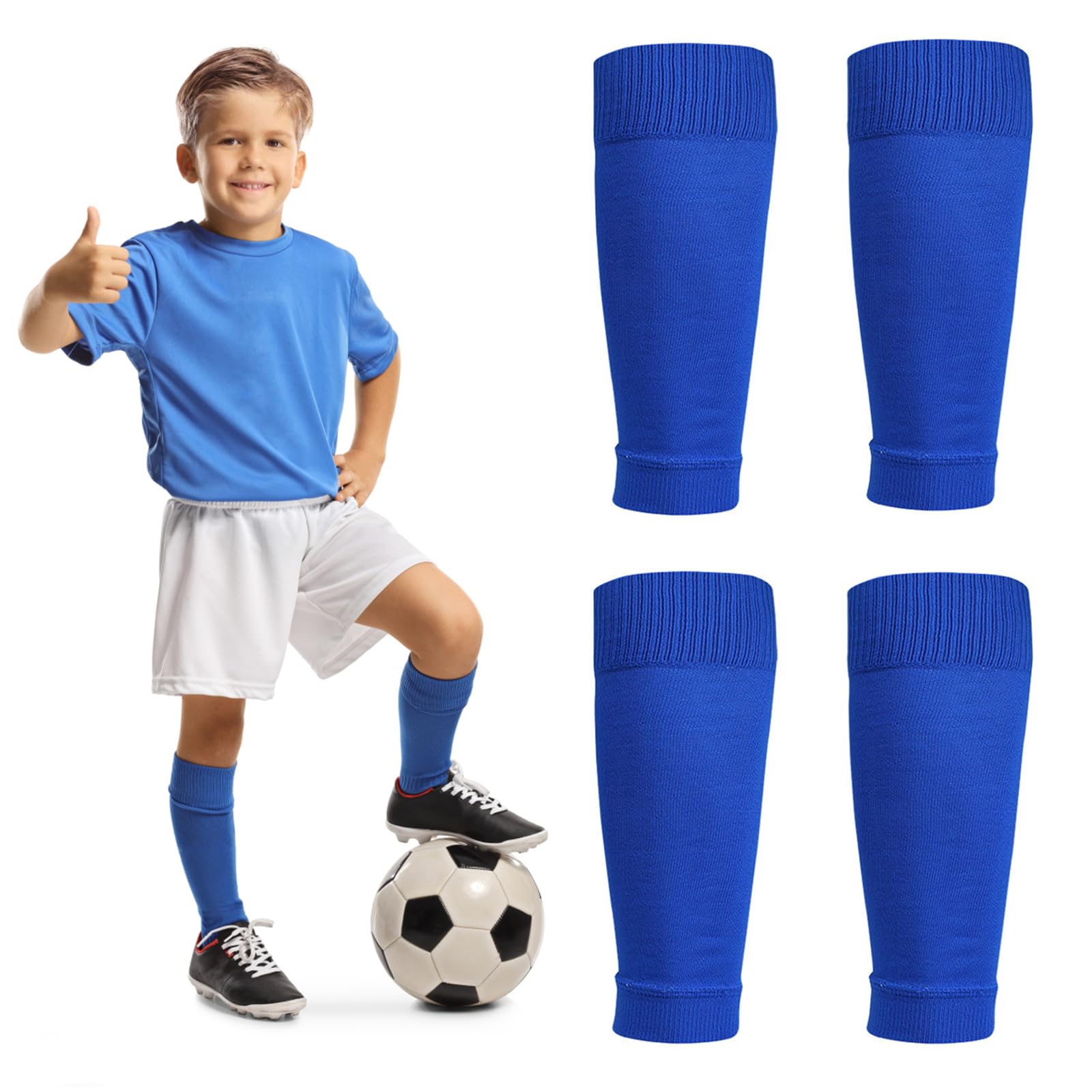 Football Sock Sleeves Soccer Shin Guards Sleeves Blue Team Leg Sock Sleeve Cut Soccer Socks for Football Games Beginner