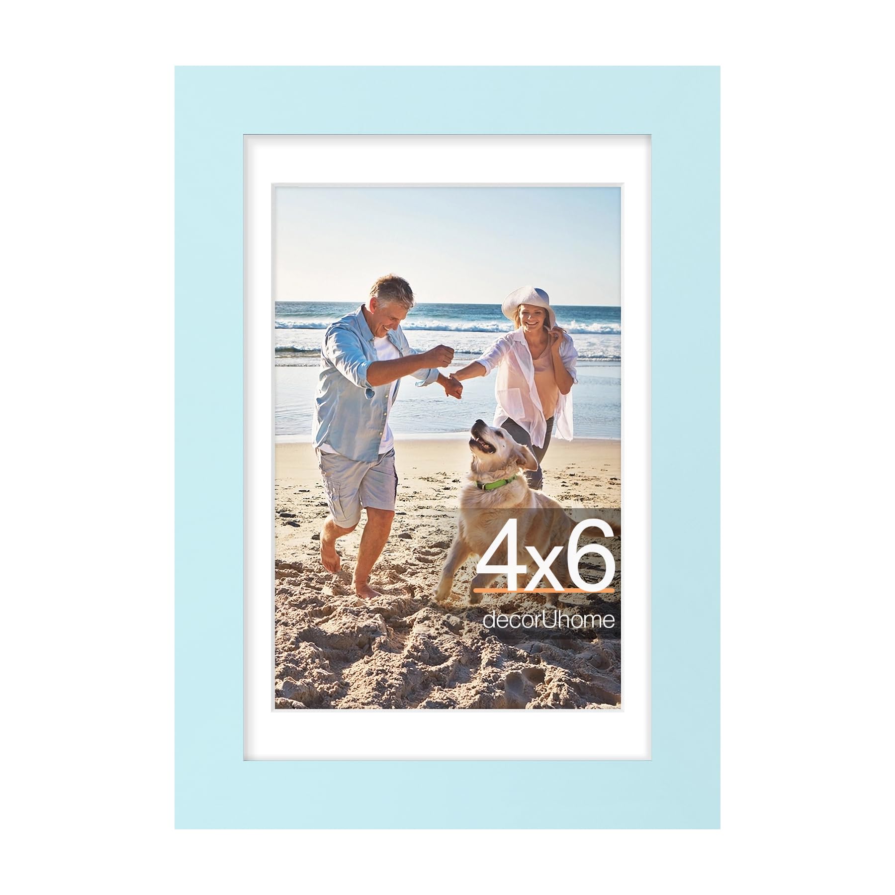 decorUhome 4x6 Picture Frame, Display Pictures 3.5x5 with Mat or 4x6 without Mat, Wall & Tabletop Display Photo Frame, Light Blue, 1 Pack