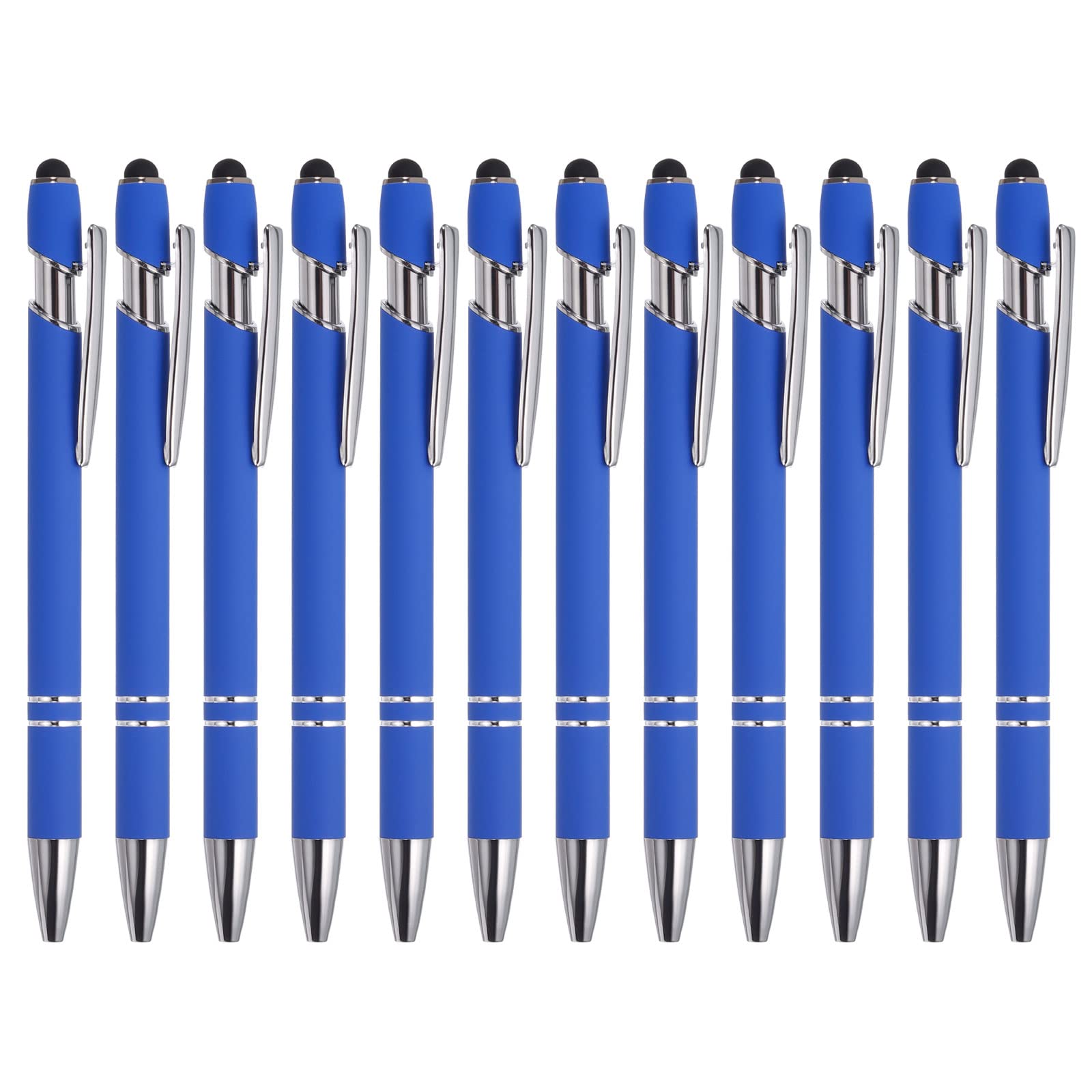 PATIKIL 12 Pack 2 in 1 Metal Pen, Black Ink, 1.0mm Medium Point, Stylus Pen for Touch Screens, Blue