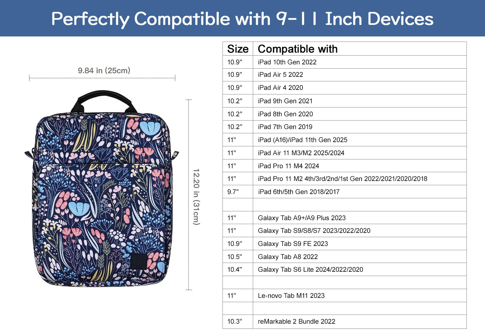 9-11 Inch Tablet Sleeve Bag Carrying Case with Shoulder Strap for iPad (A16) 11