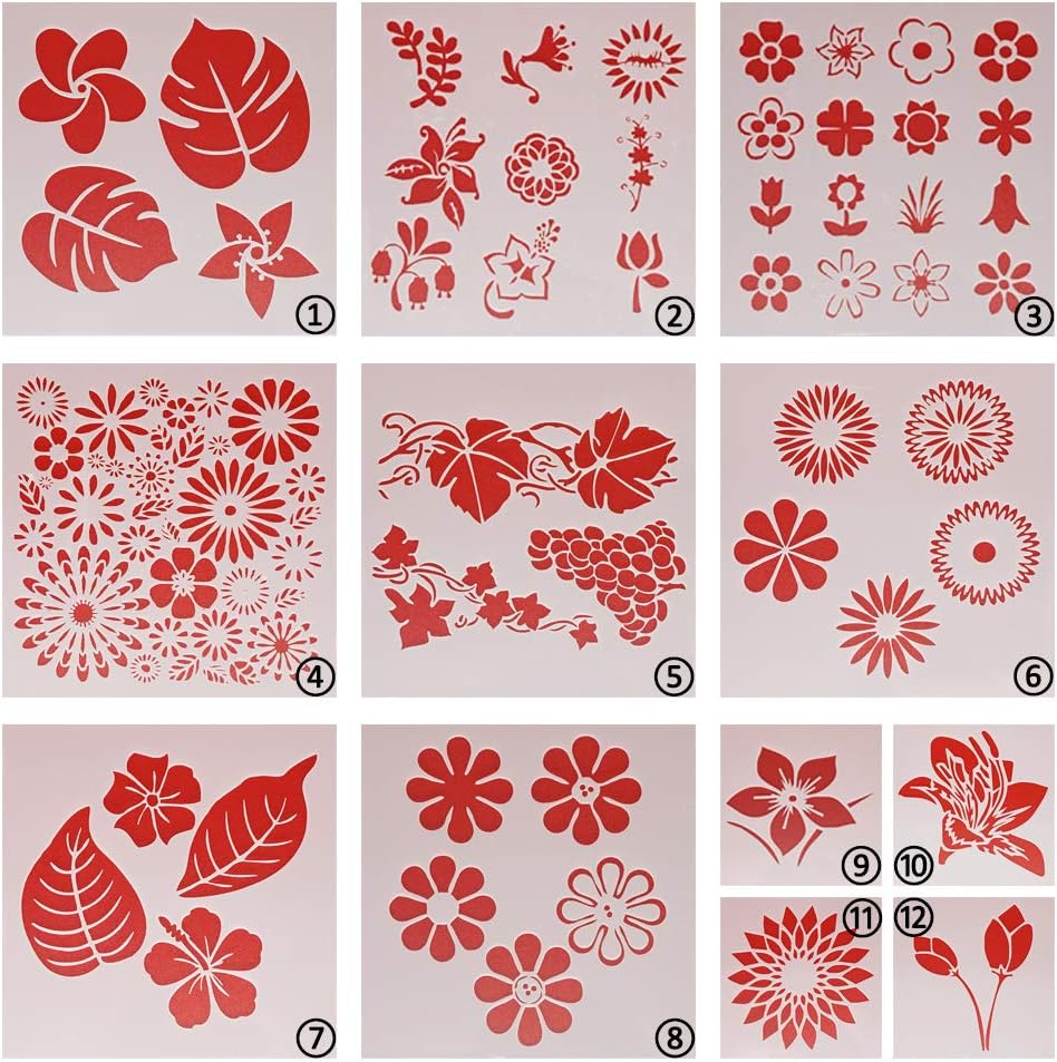 Reusable Flower Stencil Template for Painting 12pcs Amazon.co.uk