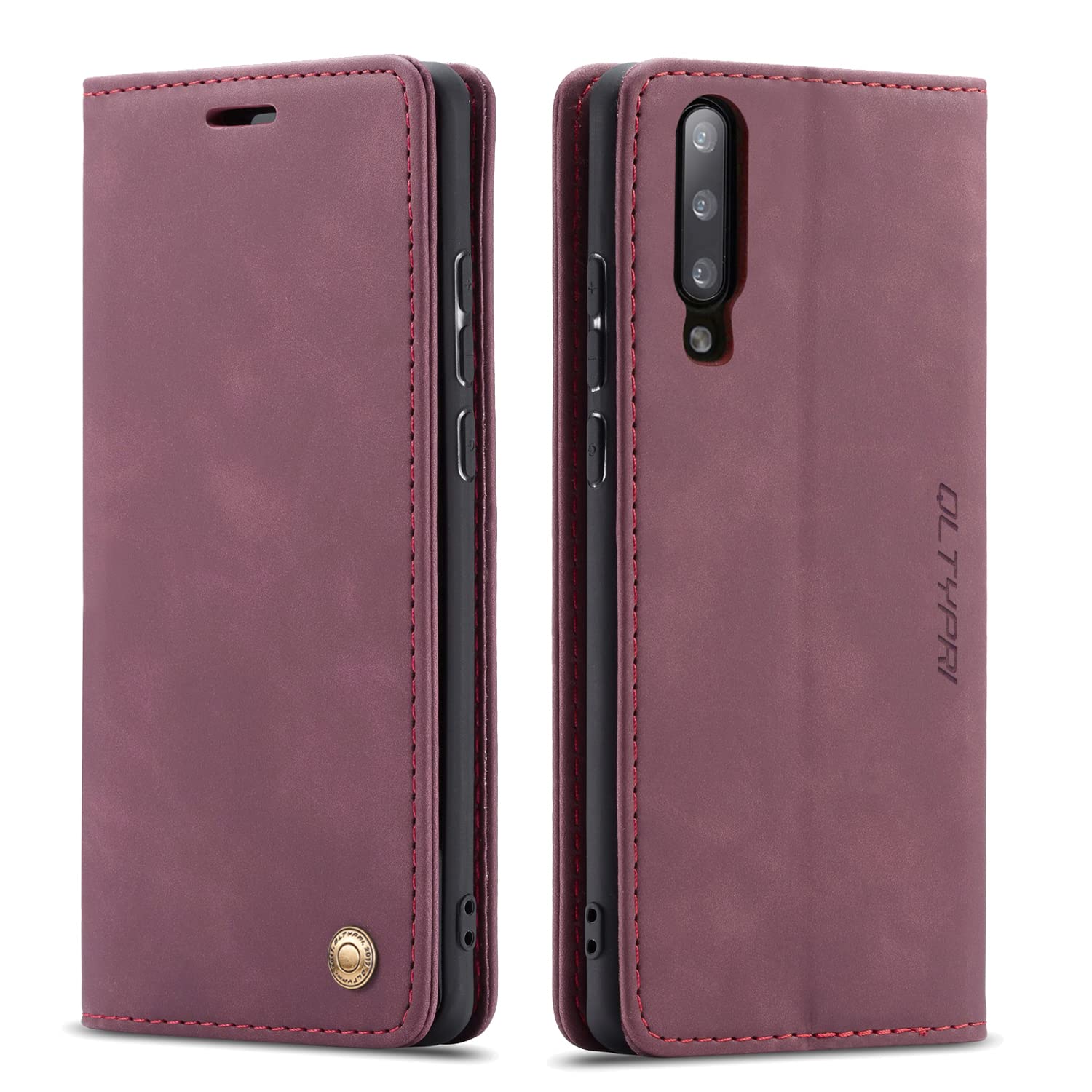 QLTYPRI Case for Samsung Galaxy A50, Vintage PU Leather Wallet Case Card Slot Kickstand Magnetic Closure Shockproof Flip Folio Case Cover for Samsung Galaxy A30S A50 A50S - Red