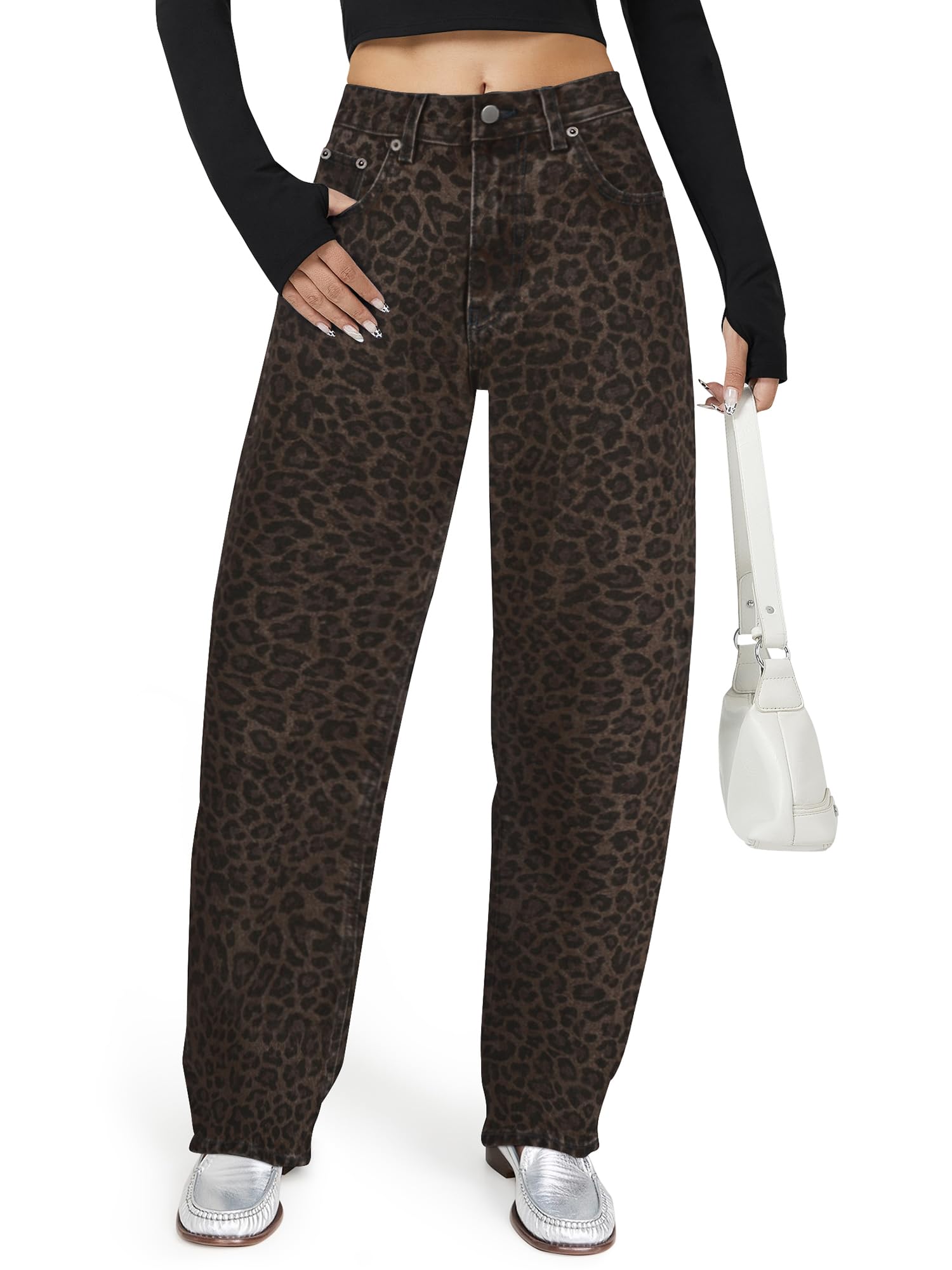 Photo 1 of AUWUKA Barrel Jeans for Women, High Waisted Wide Straight Leg Boyfriend Microelastic Womens Mom Jeans Blue