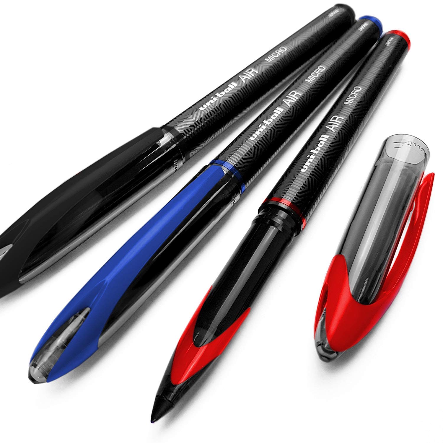 uni-ball AIR Micro - 0.5mm Fine Rollerball - 3 Pack - Black, Blue, and Red - UBA-188-M