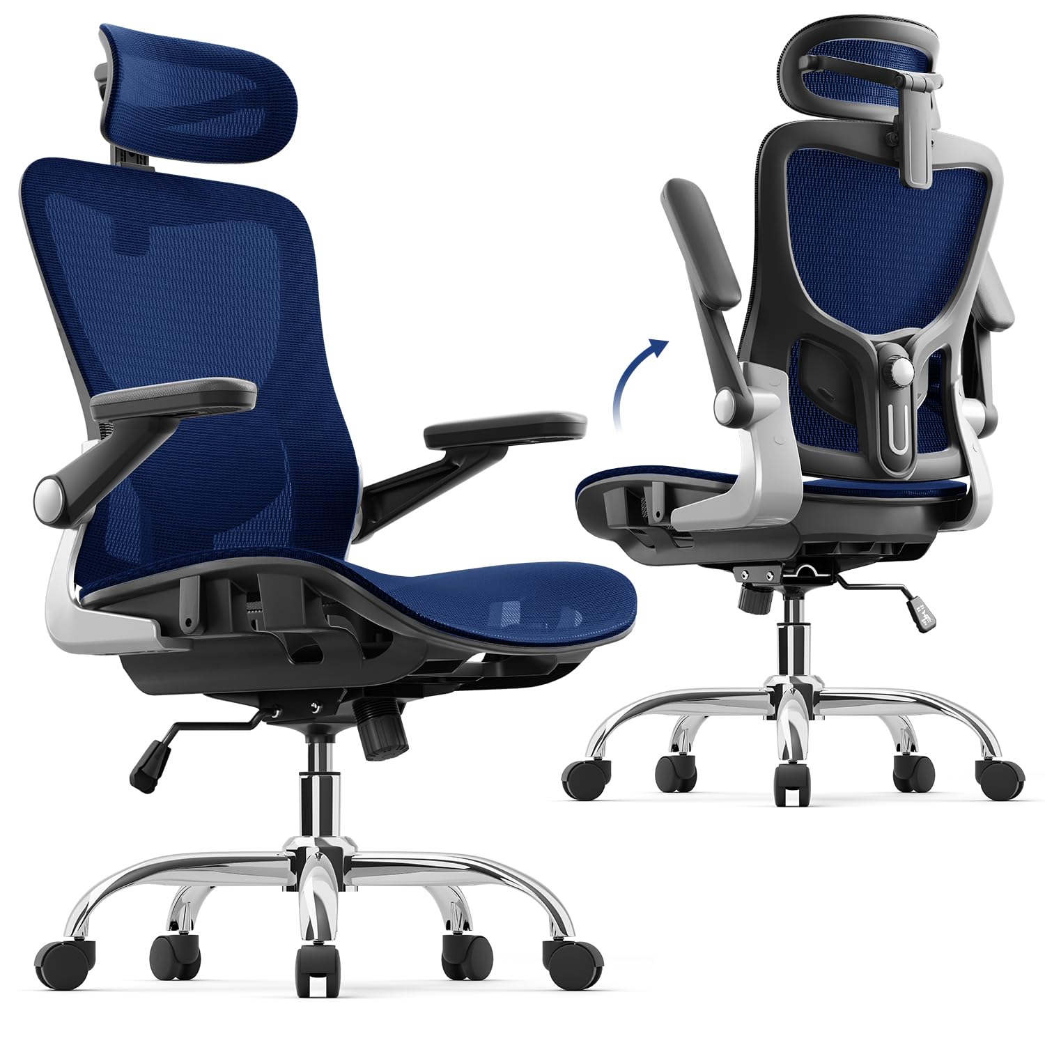 marrap Ergonomic Office Chair, Mesh Seat Cushion with 3D Armrests and 3D Headrest, Adjustable Lumbar Support with 90-120° Rocking Function, SGS Class 4 Gas Clylinder, Light Blue