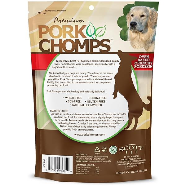 PORK CHOMPS DOG CHEWS, 4-INCH CRUNCHY BONES, BACON FLAVOR, 2 COUNT