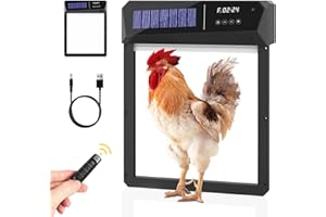 JIPPCL Automatic Chicken Coop Door, Solar Chicken Coop Door with Timer and Light Sensor Hybrid 4 Modes, Aluminum and Weatherproof Chicken Coop Doors Automatic Electric for Farmlite Pet, Black