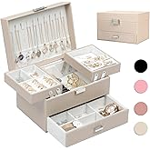 Dajasan Jewelry Box Organizer, Jewelry Boxes for Women Girls, 3 Layers Jewelry Gift Box for Christmas, Valentine's Day, Birthday, Mother's Day (Champagne)