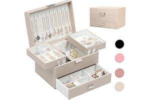 Dajasan Jewelry Box Organizer, Jewelry Boxes for Women Girls, 3 Layers Jewelry Gift Box for Christmas, Valentine's Day, Birthday, Mother's Day (Champagne)