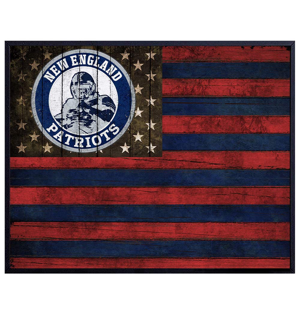 Amazon Com New England Patriots Flag Wall Art Poster Print Home Decor For Den Man Cave Dorm Room Office Unique Gift For Men Football And Sports Fans Vintage Farmhouse Shabby