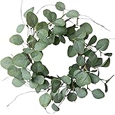 idyllic Eucalyptus Leaves Wreath Metal Polyester Green Wreath 14 Inches for The Front Door Décor, 1 Pack