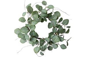 idyllic Eucalyptus Leaves Wreath Metal Polyester Green Wreath 14 Inches for The Front Door Décor, 1 Pack