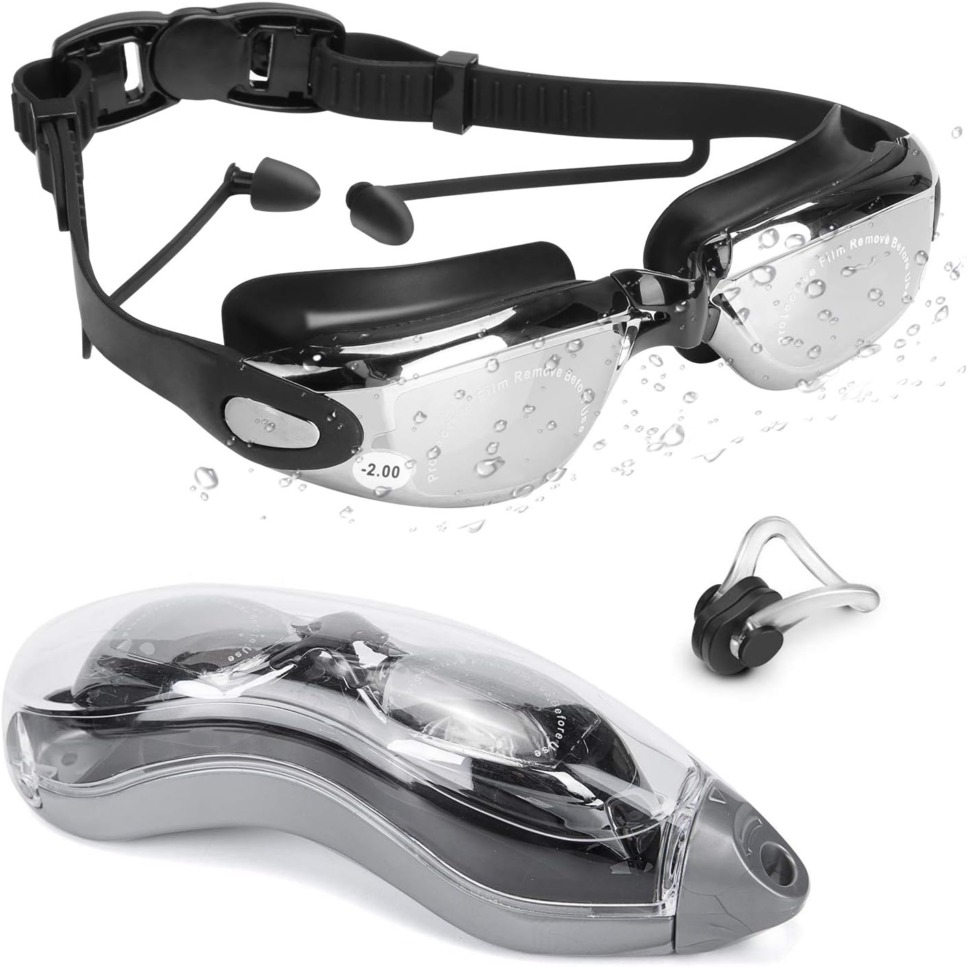 Shortsighted Swimming Goggle Myopic UV Protection w/Anti Fog Nose Clip