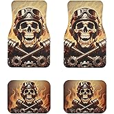 Zythracz Luxury Boho Car Floor Mats Full Set | Car Decor for Women Men | Biker Skull Vintage Bohemian Pattern | Heavy Duty All-Weather Universal Rubber Liners | Non-Slip & Odor-Fre