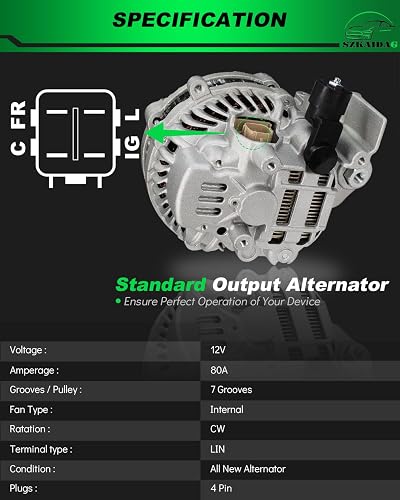 Alternator For 2006-2011 Honda Civic 1.8L L4 - 80 Amp, 12V, Replaces 31100RNAA01, 11176 - AMT0187