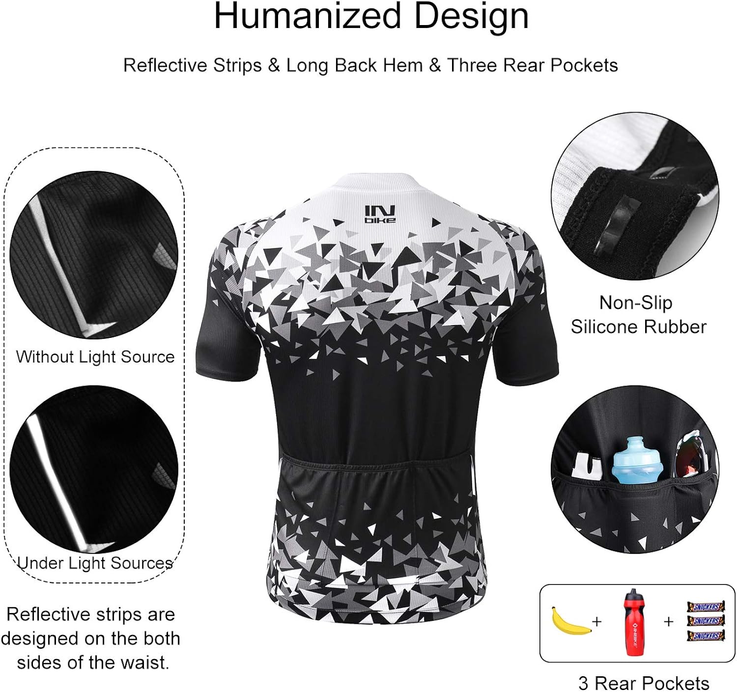 INBIKE Men Cycling Jersey Set Short Sleeve Breathable Bike Shirt with Padded Bib Shorts 3XL Black: Clothing