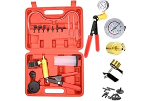 HAOFANG Hand Held Vacuum Pump Tester kit for Automotive with Sponge Protected Case,Adapters,One-Man Brake and Clutch Bleeding System(16pcs)