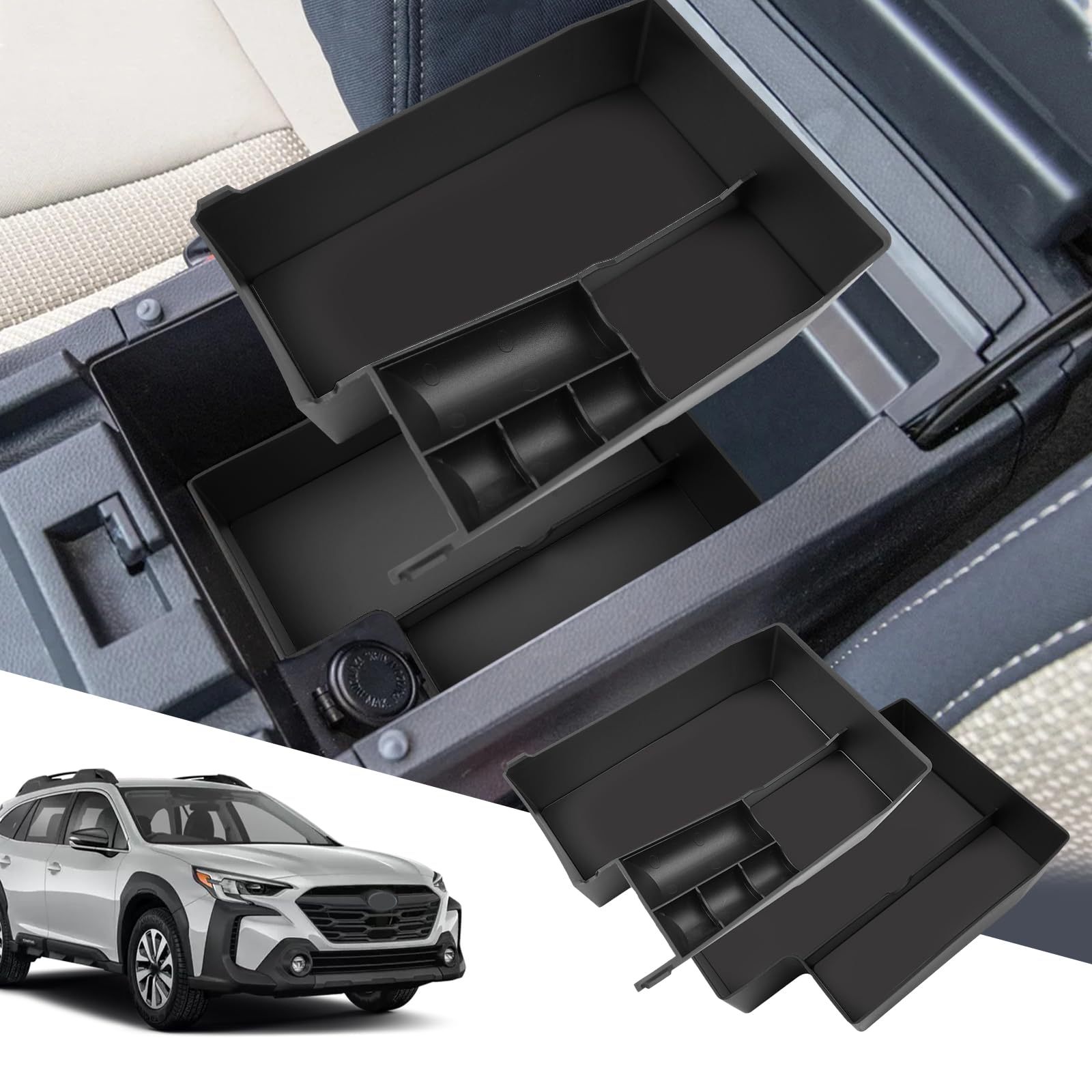 Photo 1 of SXCY Fit for 2020-2022 2023 2024 2025 Subaru Outback Center Console Organizer 2023 2024 2025 Outback Accessories Armrest Console Tray 2023 2024 2025 Outback Console Organizer(Upper+Lower 2 PCS Box)
