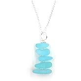 Aimee Tresor Beautiful Recycled Sea Glass Pebble Stacked Pendant Necklace on 18 Inch Sterling Silver Chain