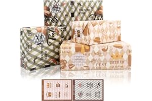 MAMUNU Father's Day Wrapping Paper, 6 Sheets Gift Wrapping Paper for Men Dad, Kraft Wrapping Paper with Mustache Jazz Hat Suit Designs, Gift Wrapping Paper for Father's Day, Birthday, Christmas 20x28Inch