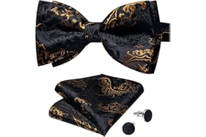 DiBanGu Paisley Pre-Tied Bow Ties for Men Silk Adjustable Bowtie and Pocket Square Cufflinks for Wedding Party