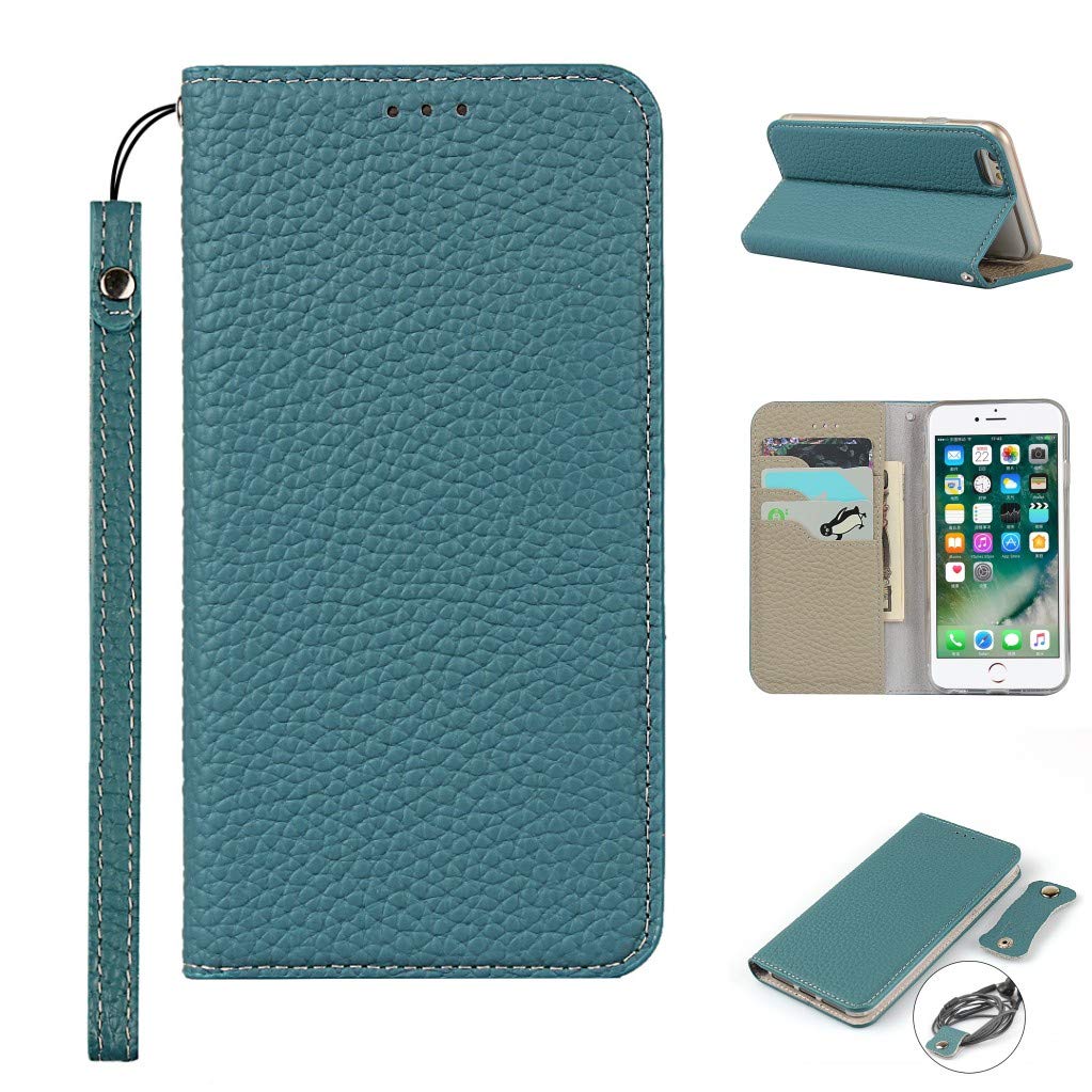 Copmob iPhone 6 Plus Case,iPhone 6S Plus Case,Genuine Leather Flip Wallet Case,[3 Card Holders][Magnetic][RFID-Blocking],Protective Case Cover for iPhone 6 Plus/6S Plus - Sky Blue