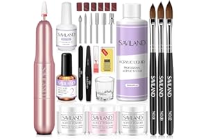 SAVILAND Acrylic Nail Kit with Drill: Nails Kit Acrylic Set for Beginners with Everything – White Pink Clear Nail Powder and Liquid Set, Primer, Top Gel, Forms, Brushes & Tools for Home Salon Use