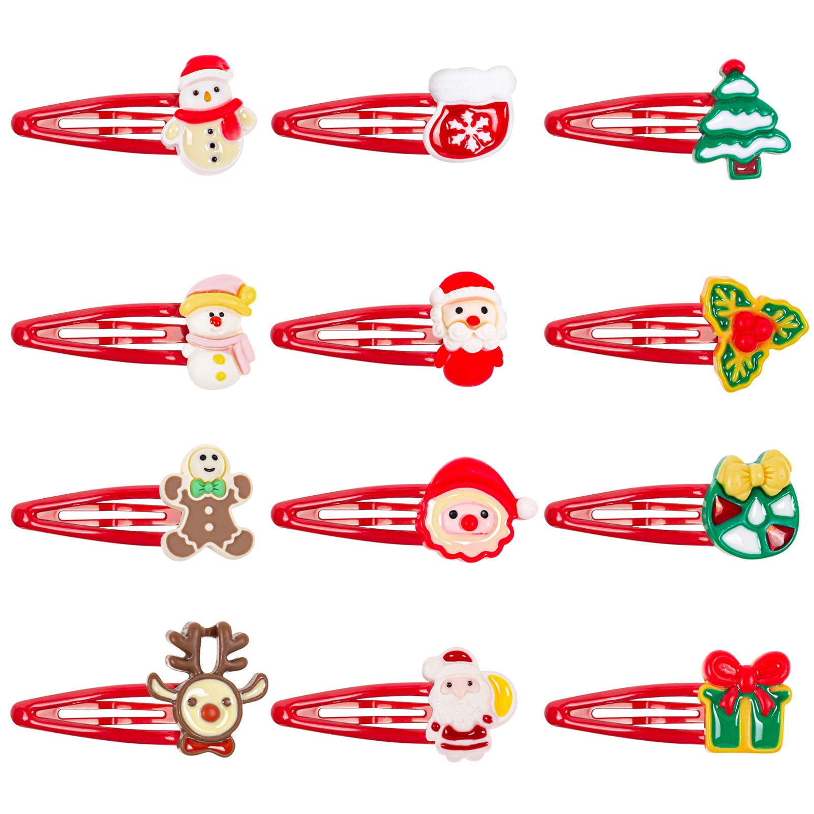 MELLIEX Pack of 12 Christmas Hair Clips - Glitter & Cartoon Snap Clips