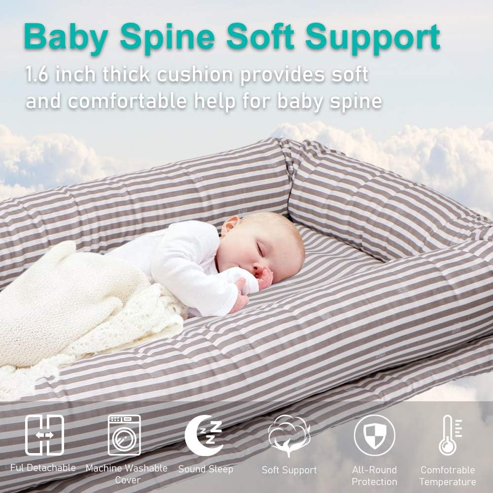 Windream Baby Nest Baby Lounger-Grey Striped Breathable, Washable, Portable and Lightweight Perfect for Cuddling, Lounging, Co Sleeping, Napping and Travel Bassinet(0-24 Months): Home & Kitchen