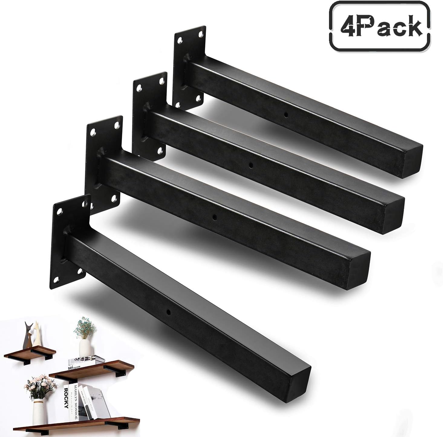 Shelf Brackets,Brackets for Shelves 8 Inch, Industrial Floating Bracket,Wall Mounted Heavy Duty Rustic Shelf Brackets, Decorative Shelving, Shelf Supports Black 4 Pack: Home Improvement