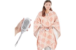 Degrees of Comfort Heated Sherpa Wrap Shawl, Cozy Winter Electric Blanket Throw, for Grandma Mom Women, Washable, Auto Shut-Off, Reversible 50 x 64 Inch, Blush Lattice