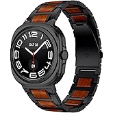 LDFAS for Galaxy Watch 7 Ultra Band 47mm, Wood Red Sandalwood Metal Replacement Strap for Men and Women Compatible for Samsung Galaxy Watch Ultra Band, Black