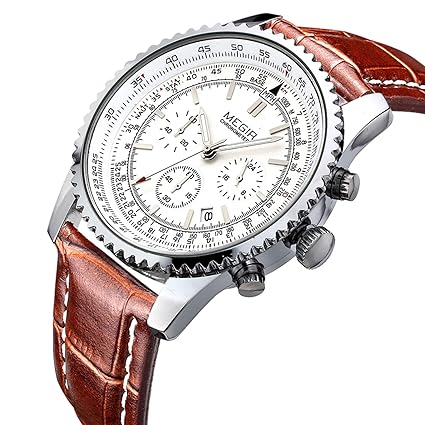 MEGIR Mens Analog Wrist Watch Fashion Luminous Quartz Chronograph Men Sports Leather Band Watches with Calendar Clock, Best�