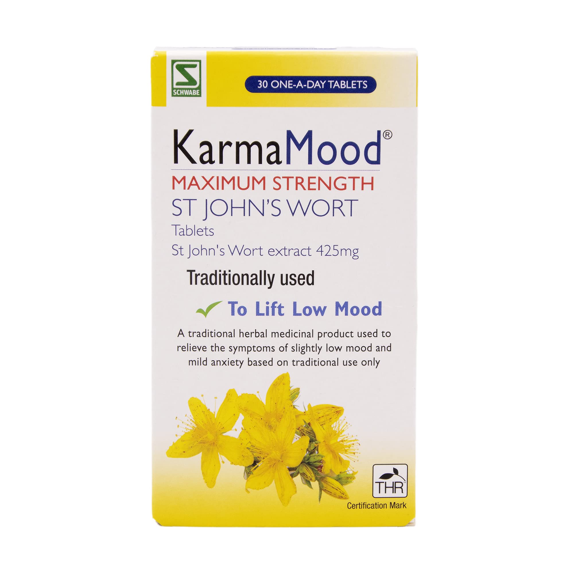 Schwabe KarmaMood Maximum Strength - St John's Wort Extract 425mg - Traditionally Used for Low Mood and Mild Anxiety - Traditional Herbal Medicinal Product - 30 Tablets