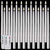 Tuanse 20 Pack White Flameless Taper Candles Flickering Bulk Long LED Advent Candlesticks Battery Operated with Remote and Timer 3D Realistic Wick Lights for Wedding Valentines Window Decor(12.4")
