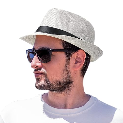 Men Wide Brim Straw Hat,Man Summer Beach Fedora Sun Hat UPF50+