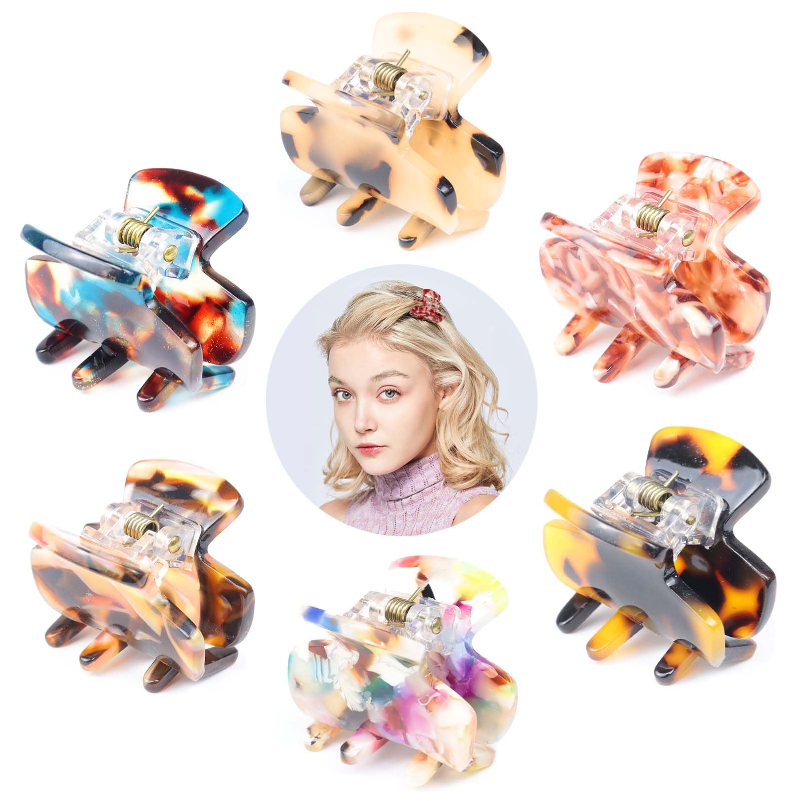 Kavya 6 Pcs Hair Clips for Fine Hair, Small Claw Clips Square Non-Slip Hair Claw, Tortoiseshell Acetate Leopard Mini Hair Claw Clip for Women and Girls-B
